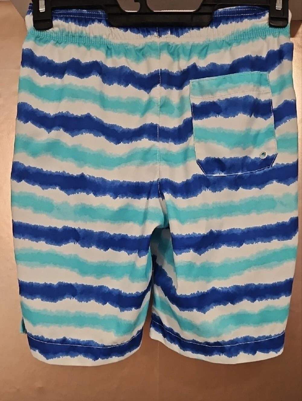 Kids Blue & Aqua Striped Swim Trunks